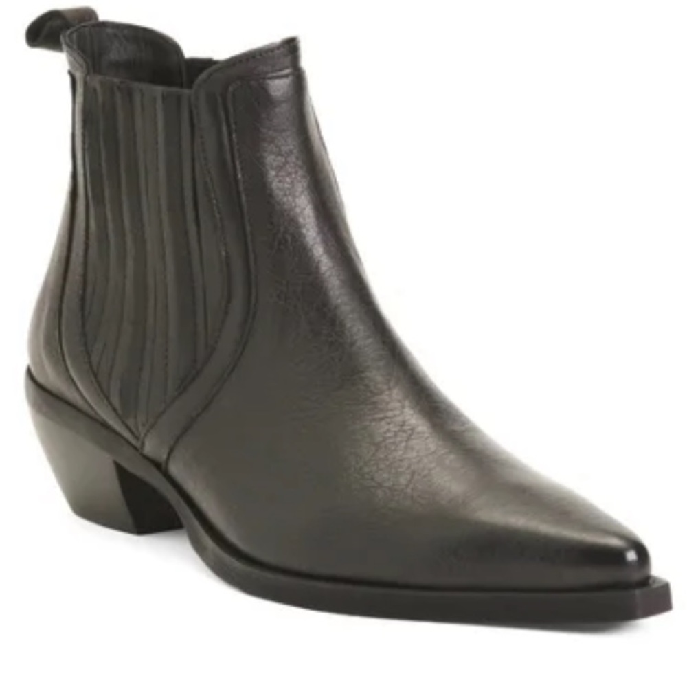 Emanuele Crasto Black Leather Pointed Toe Chelsea Ankle Boots NIB Sz 7.5 /38
